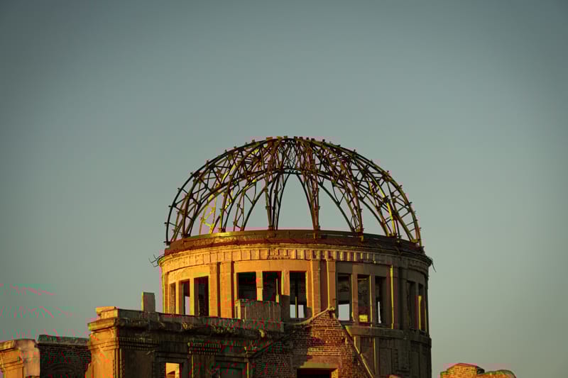 The preserved Atomic Bomb Dome, a historic building in Hiroshima Peace Memorial Park
