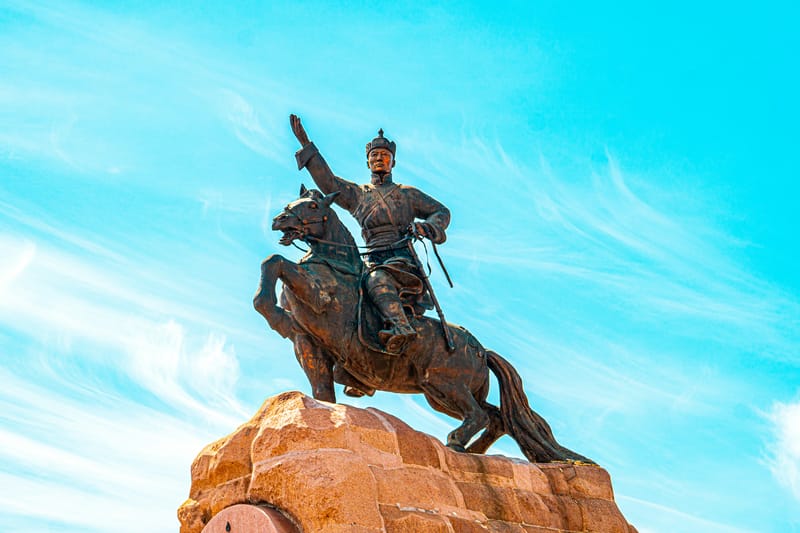 The statue of Damdin Sukhbaatar dominates the heart of Ulaanbaatar, one of the city's free landmarks