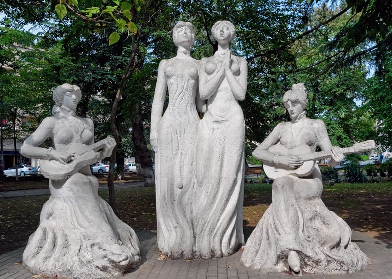 A statue commemorating the Ishkhneli Sisters, a singing quartet from Kutaisi