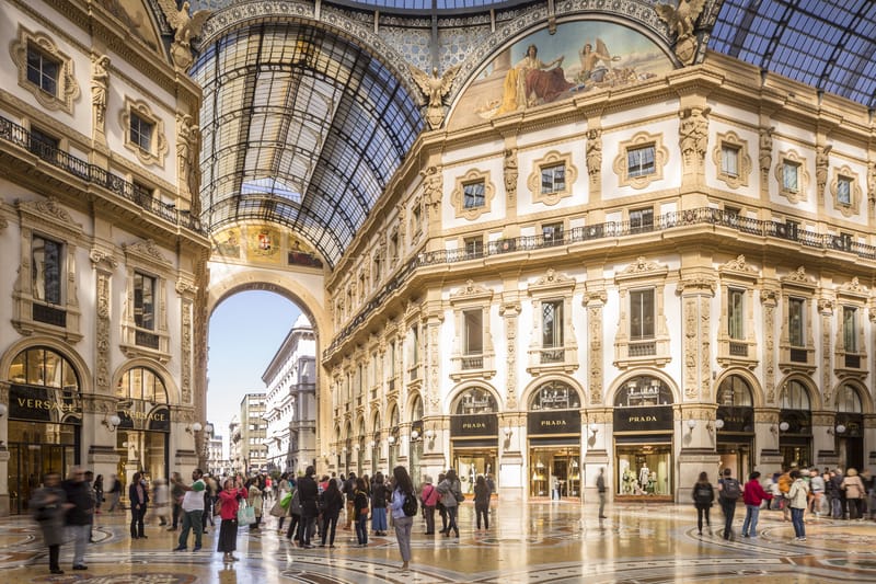 The Four Storey Galleria Vittorio Emanuele Ii, a Historic Double Arcade in Central Milan