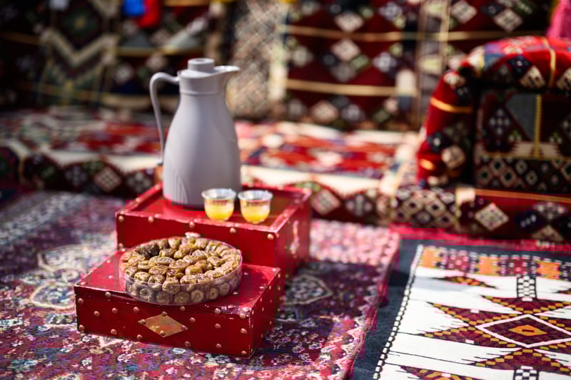 Dates and tea open every Saudi gathering, setting the tone for the meal to come.