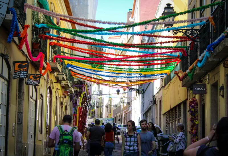 Festival decorations on the streets of Lisbon