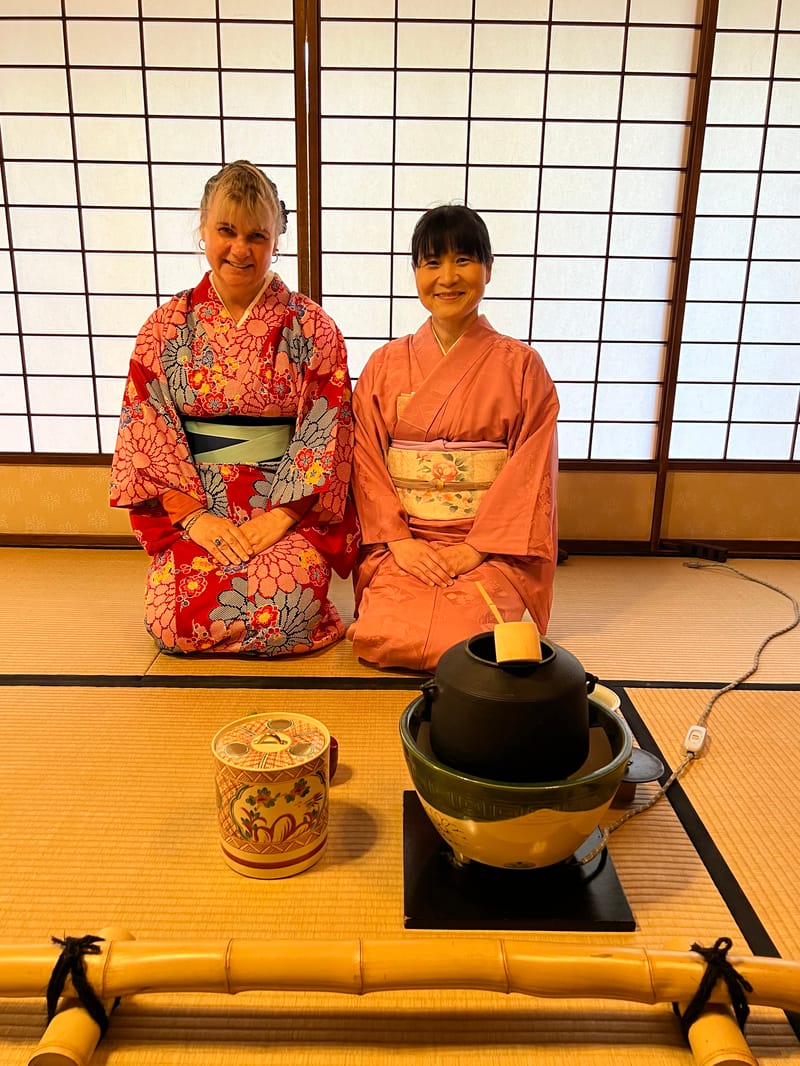 Traveller Sonia participating in a traditional tea ceremony during a free afternoon in Kyoto on her Japan tour
