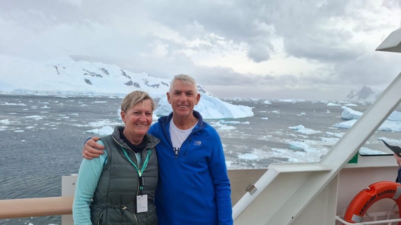 Susan H and her travel companion on a cruise exploring South America and Antarctica