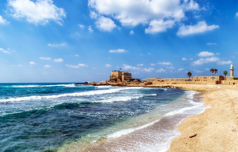 The best place to discover an archaeological museum, dinner in local cafe, enjoy the  beach or go fishing is in Caesaria, Israel.