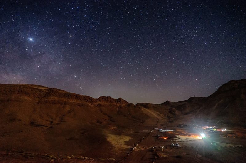 Camping under the bright stars in the Negev Desert in Israel.