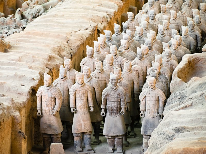 Rows of Terracotta Warriors standing in the excavation pits near Xi&rsquo;an, one of the top things to see in China