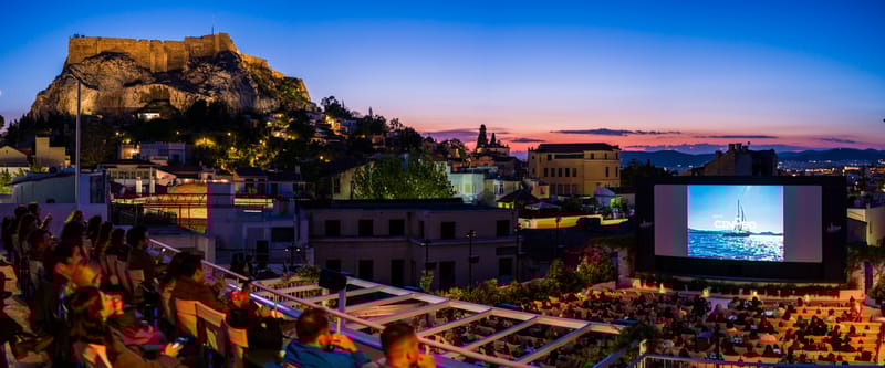 Cine Paris, the beloved rooftop cinema in Plaka, sits in the shadow of the Acropolis and reopened in 2024 after extensive restoration. Image courtesy of Cine Paris