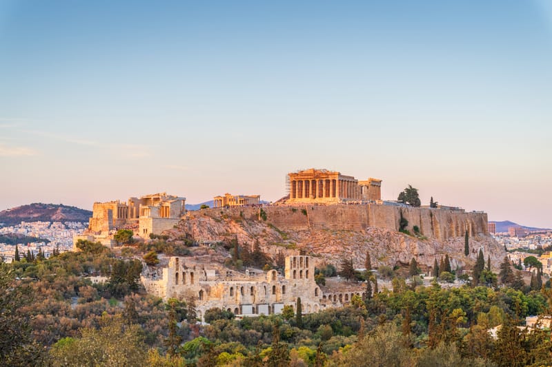 Sunset Casts a Golden Glow Over the Acropolis of Athens