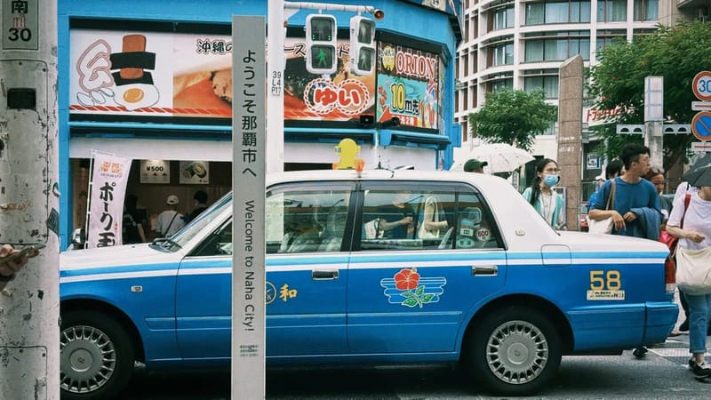 A Naha taxi rank, where most exploring beyond the capital begins.