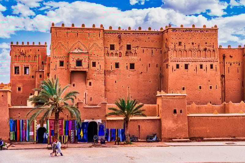 The Taourit Kasbah in Ouarzazate, one of Morocco's best-preserved kasbahs and a gateway to the route of 1,000 kasbahs through the southern valleys.