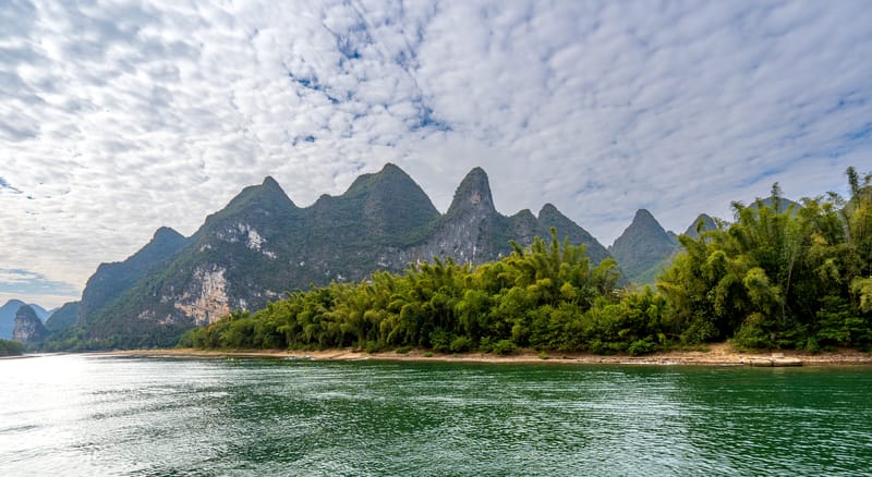 Scenic view of the Li River and karst mountains in Guilin, China