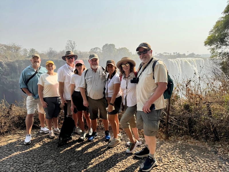 An Inspiring Vacations group takes in Victoria Falls at its most spectacular. April brings the falls to maximum volume, with the roar and spray of the Zambezi audible from kilometres away.