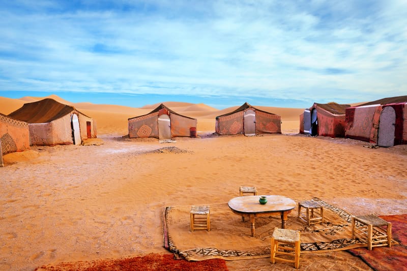 A Berber camp pitched among the dunes of Erg Chigaga, the Sahara's more remote side.
